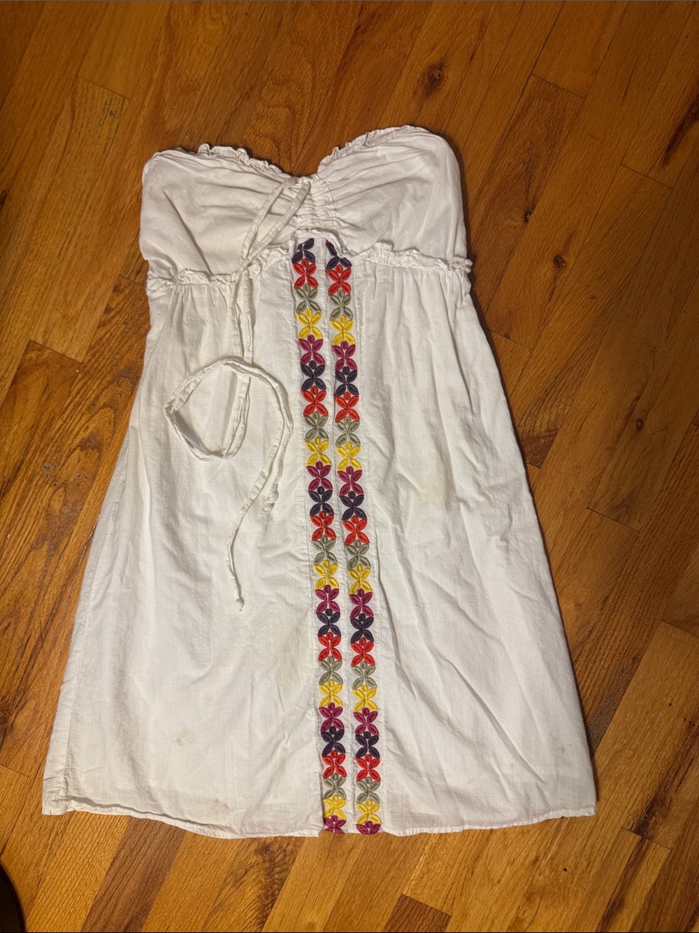 Ella Moss White Boho Strapless Dress with Colorful Floral Embroidery Size Medium